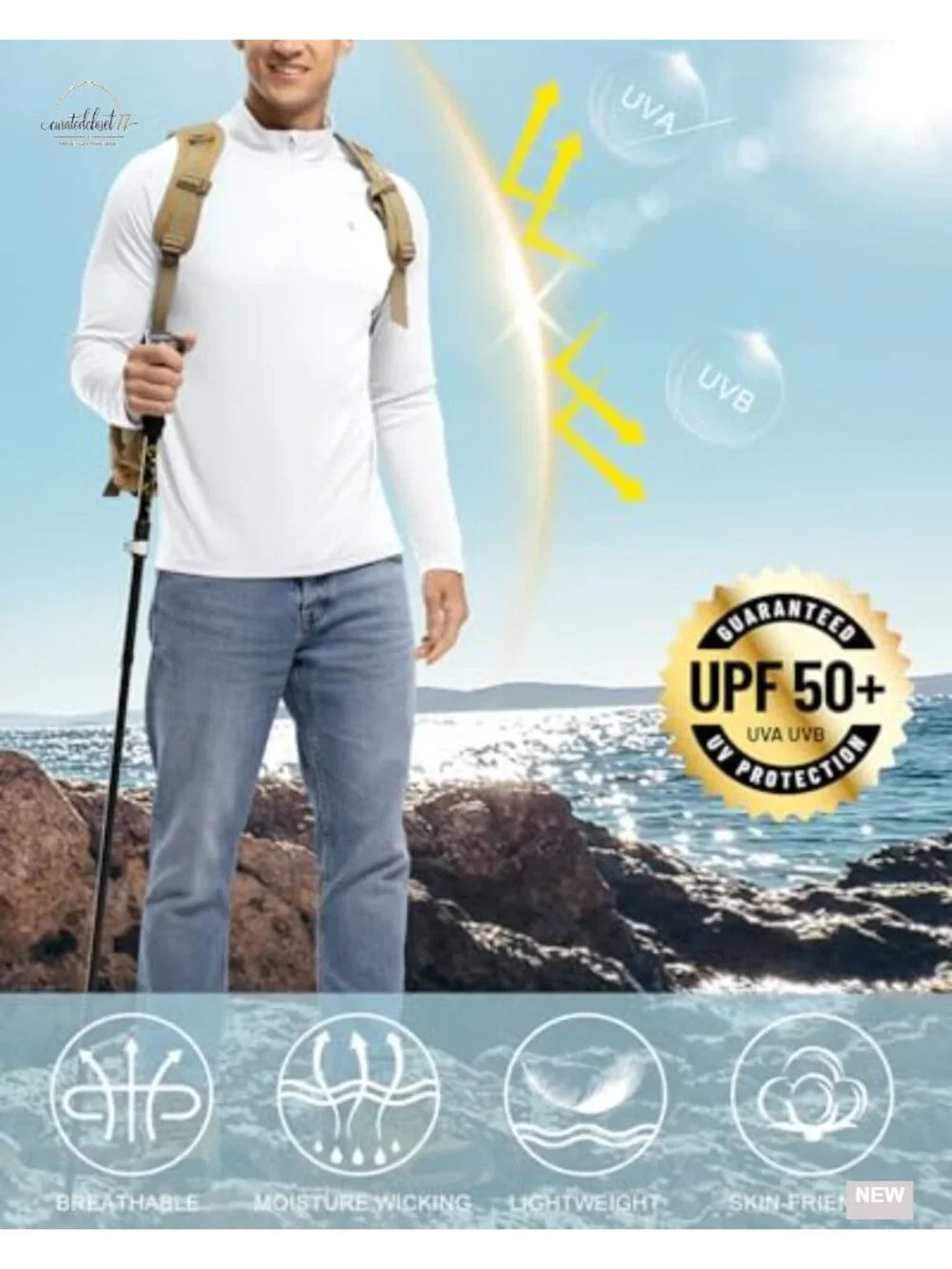 Men's Long Sleeve UPF 50+ Quarter Zip Quick Dry Sun Shirt